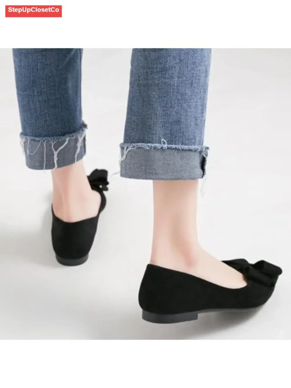 Pointed Toe Bowknot Ballet Suede Flats - Slip-On Shoes for Work & Casual